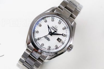 Perfect Replica Omega Seamaster Stainless Steel Bezel White Dial 34mm Women's Watch